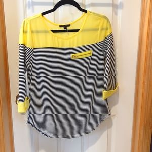 Roly Poly yellow with black and white stripes 3/4 sleeves dress shirt